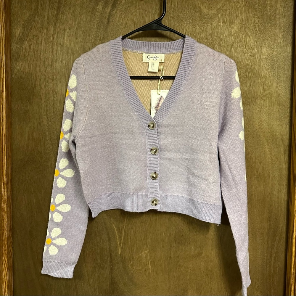 NWT‎ Jessica Simpson Cardigan Sweater Daisy Floral Lavender Small